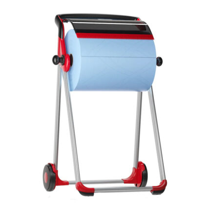 Dispenser mobil pentru rola lavete industriale Tork rosu cu rola